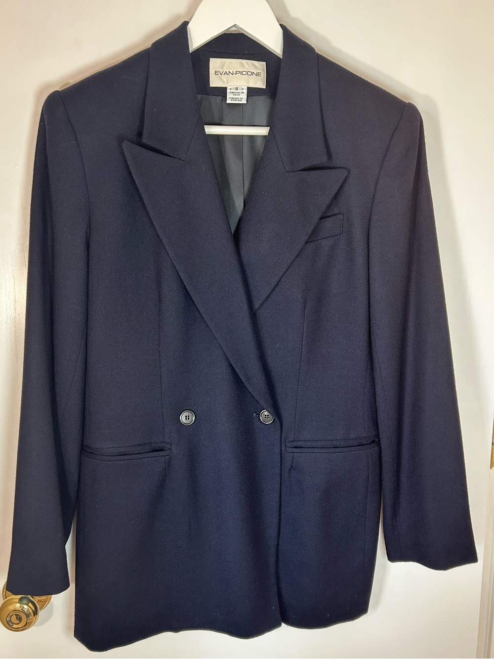 Vintage Evan Picone Wool Navy Blazer Size 8